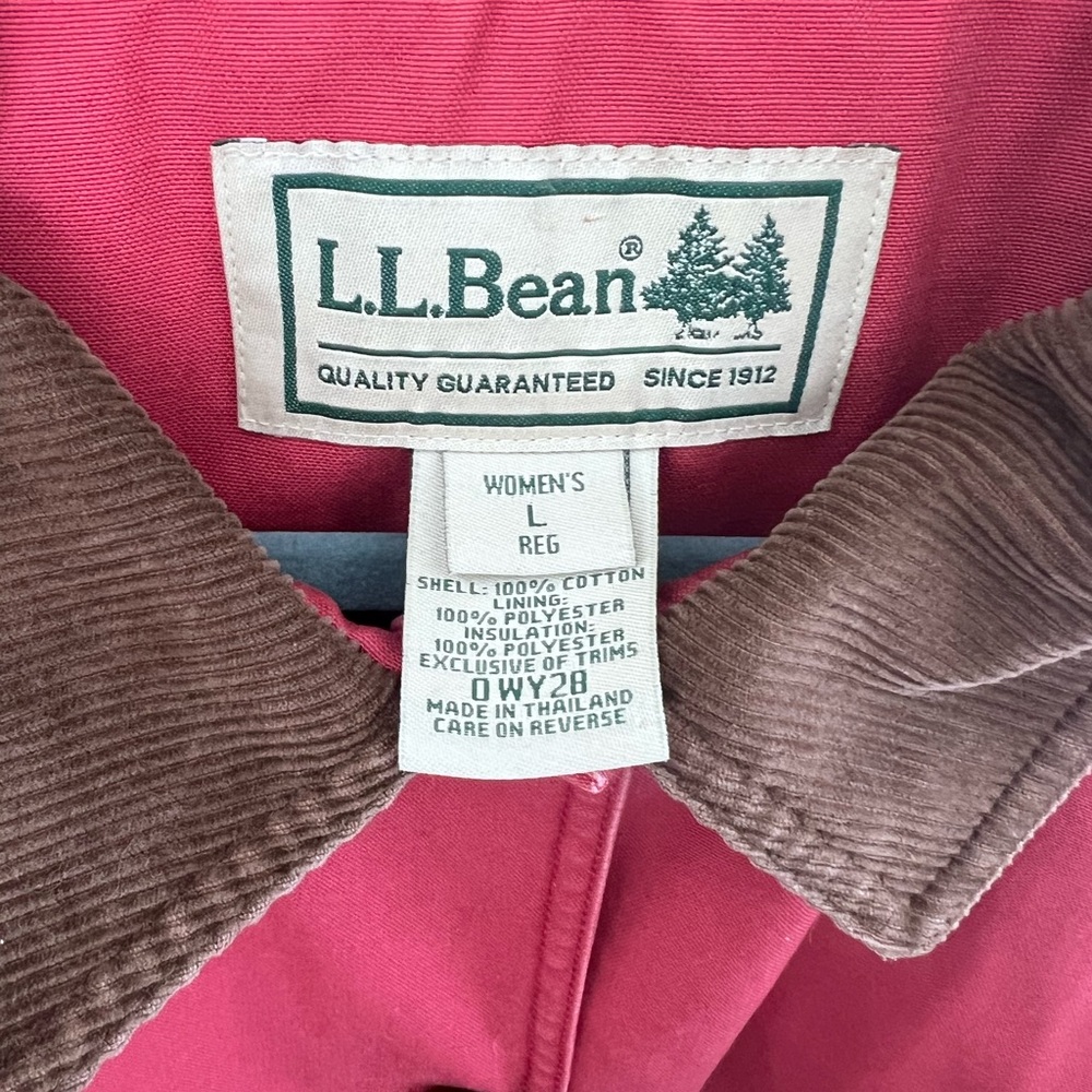 L.L. Bean Red Barn Coat with Brown Corduroy Trim - Picture 2 of 6